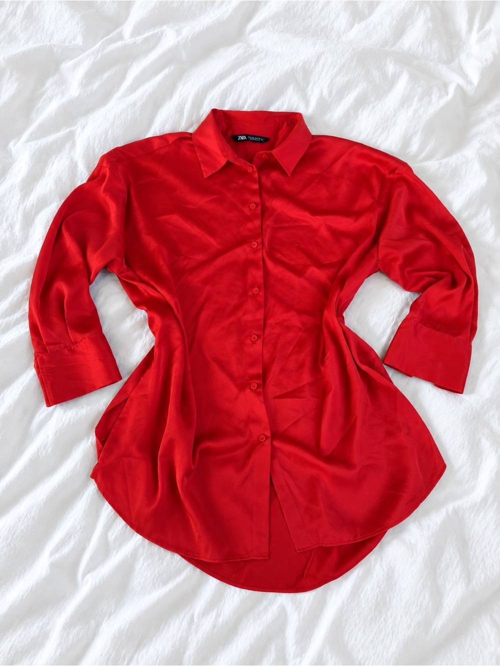 Zara Vibrant Red Button-Down Tunic Shirt